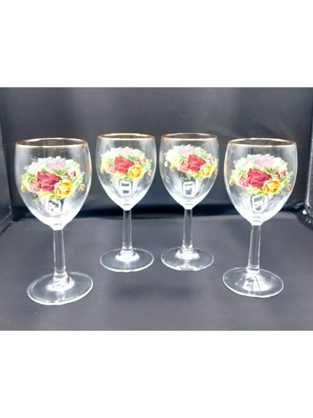 Royal Albert Old Country Roses Set of 4 Wine Glasses Water Goblets 7.5